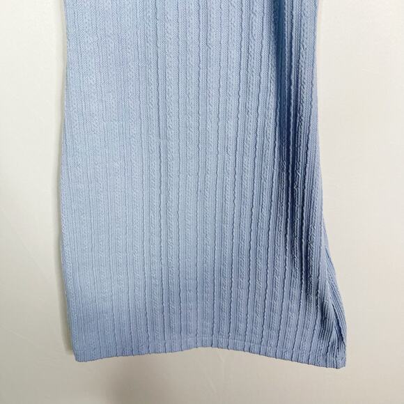 Zara M Light Blue Bodycon Knit Mini Dress Cable Weave Straight Neck Drop Back - Picture 4 of 12